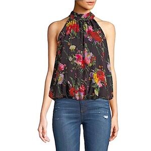 Alice + Olivia Maris floral open back halter top, size Small
